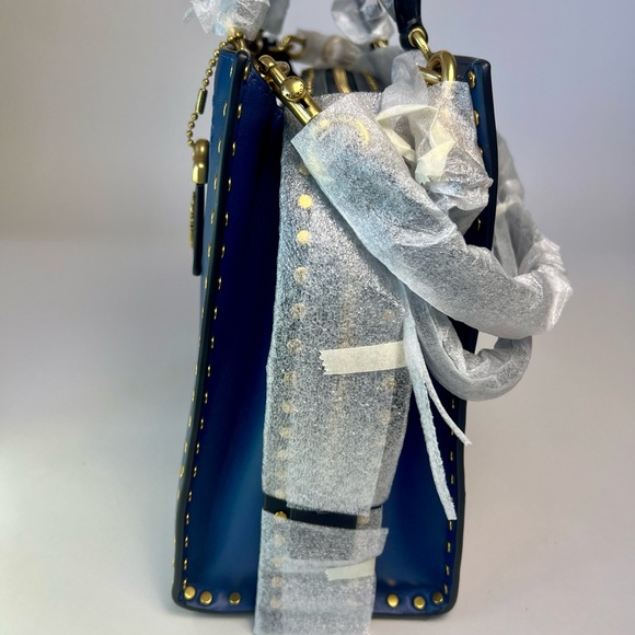Coach Blue Rogue 30 Bag Colorblock with Gold Rivets CC381 - Picture 4 of 11